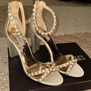 Badgley Mischka Women's Hooper Embellished Satin High Block Heel Sandals